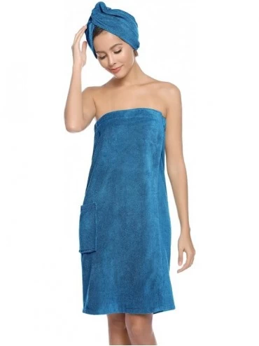 Robes Women Bath Wrap Spa Towel with Hair Towel Adjustable Closure Shower Robes - Deep Sky Blue - C219DL5YO8Z $30.36