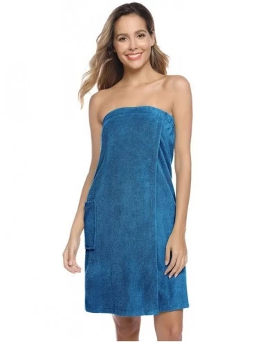 Robes Women Bath Wrap Spa Towel with Hair Towel Adjustable Closure Shower Robes - Deep Sky Blue - C219DL5YO8Z $30.36