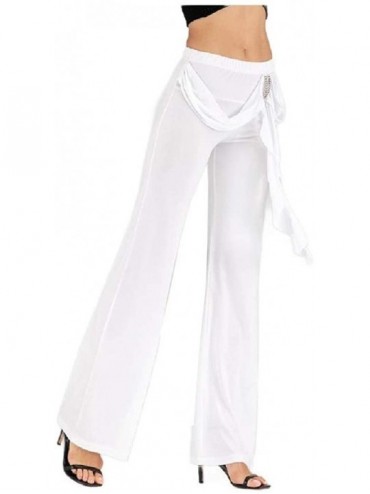 Bottoms Womens Oversized Long Pants Belted Slim Solid Palazzo Lounge Pant - White - C919C8WZDT4 $63.84