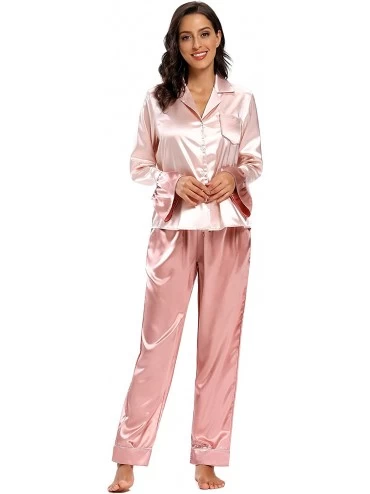 Sets Women's Satin Silk Lace Kimono Robes Pajamas Set Bridesmaids Nightgown Sleepwear - Pale Mauve - CN18Y98WUCU $56.37