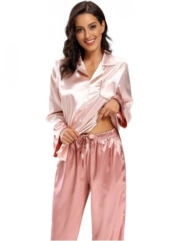 Sets Women's Satin Silk Lace Kimono Robes Pajamas Set Bridesmaids Nightgown Sleepwear - Pale Mauve - CN18Y98WUCU $22.25