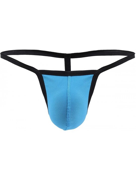 G-Strings & Thongs Mens T-Back G-String Thong Underwear Bikini Breathable Holes Mesh Low Rise Pouch - Blue - C918WNRUWU5 $24.44