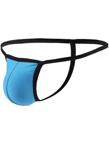 G-Strings & Thongs Mens T-Back G-String Thong Underwear Bikini Breathable Holes Mesh Low Rise Pouch - Blue - C918WNRUWU5 $12.91