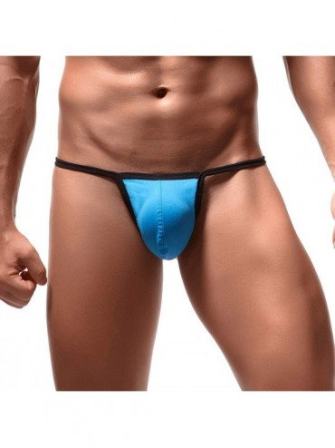 G-Strings & Thongs Mens T-Back G-String Thong Underwear Bikini Breathable Holes Mesh Low Rise Pouch - Blue - C918WNRUWU5 $23.34
