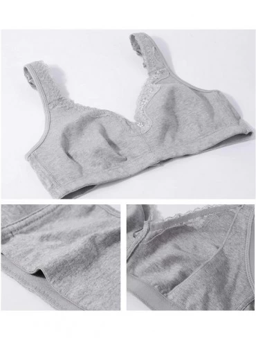Bras Women's Comfort Embroidered Lace Non Foam Wirefree Lift Cotton Everyday Bra - Grey - CI18YLZWZXZ $16.30