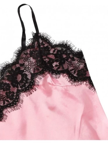 Sets Women's Satin Lace Cami Top and Shorts Pajama Set - Pink - CP18WID24XO $20.00