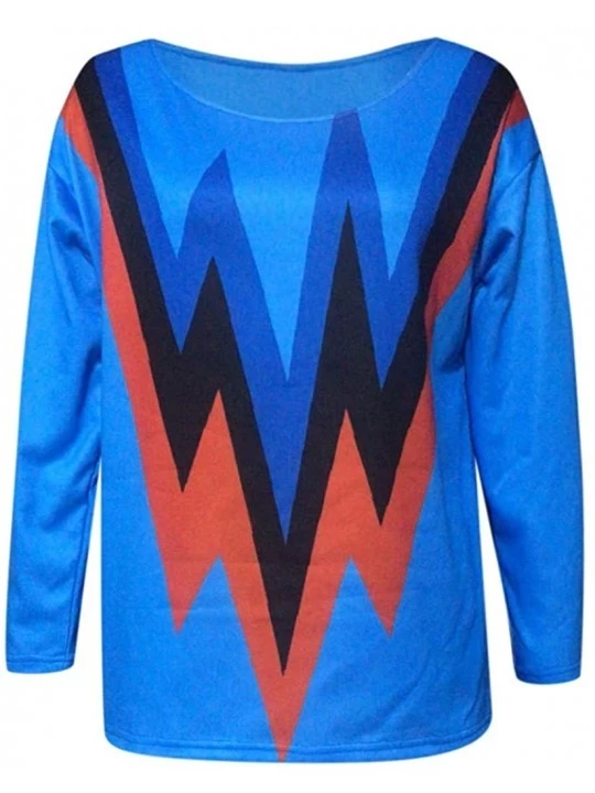 Baby Dolls & Chemises Women's Sweatshirt Tops Printed Long-Sleeved T-Shirt with Round Collar Blouses - Blue - C218XIIQQ4R $15.48