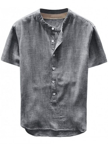 Thermal Underwear Mens Baggy Cotton Linen Short Sleeve Tee Shirt Summer Hippie Button Down Retro Tops - B-gray - CH19DO55YAG ...