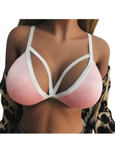 Baby Dolls & Chemises Sexy Women Elastic Cage Bra Lace Camisole Tank Tops Bra Bustier Bandage Teddy Corset S-XL - Pink - CK19...