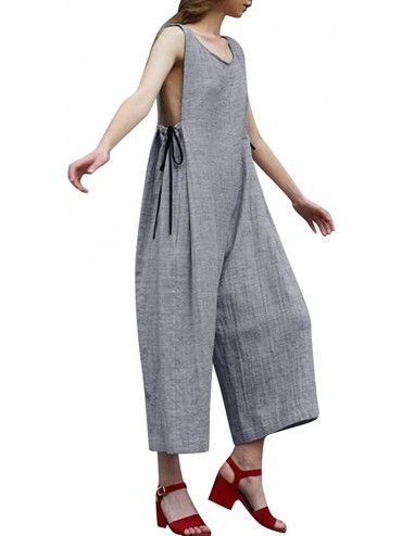 Thermal Underwear Womens Solid Bowknot Sleeveless Rompers Long Playsuit Ladies Jumpsuit - Gray - CC18S82SGIK $18.34