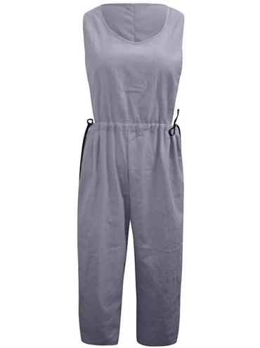 Thermal Underwear Womens Solid Bowknot Sleeveless Rompers Long Playsuit Ladies Jumpsuit - Gray - CC18S82SGIK $18.34