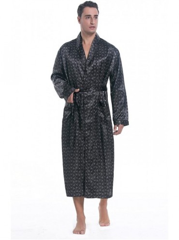 Robes Mens Silky Satin Lounge Robe- Long Lightweight Sleepwear - Grey Print - C218ERMQ3EX $55.73