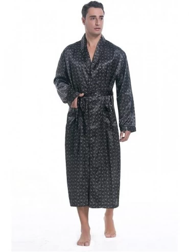 Robes Mens Silky Satin Lounge Robe- Long Lightweight Sleepwear - Grey Print - C218ERMQ3EX $47.50