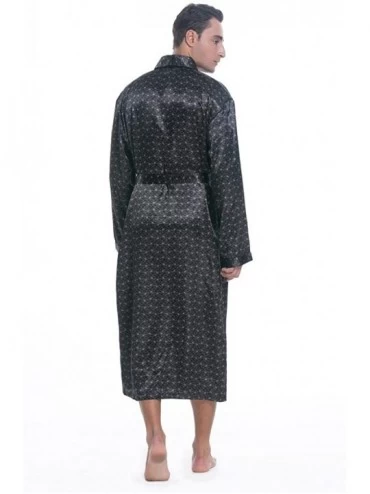 Robes Mens Silky Satin Lounge Robe- Long Lightweight Sleepwear - Grey Print - C218ERMQ3EX $19.63