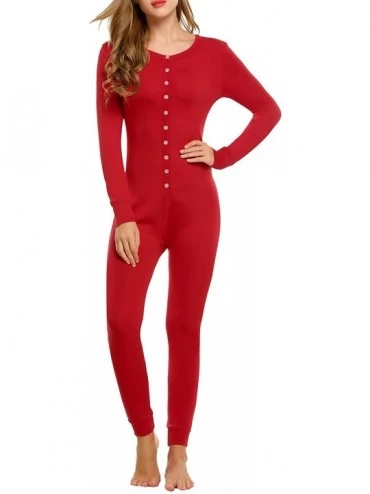 Sets Womens One Piece Pajama Union Suit Thermal Underwear Set Sleepwear Pajama Jumpsuit Union - A_red - C112O12QZNT $53.29