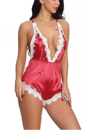 Baby Dolls & Chemises Sexy Lingerie for Women Sleepwear with Lace-Like Suspension and One-Piece Sexy - Red - C918ZWH7ROT $22.12