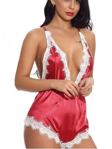 Baby Dolls & Chemises Sexy Lingerie for Women Sleepwear with Lace-Like Suspension and One-Piece Sexy - Red - C918ZWH7ROT $10.76