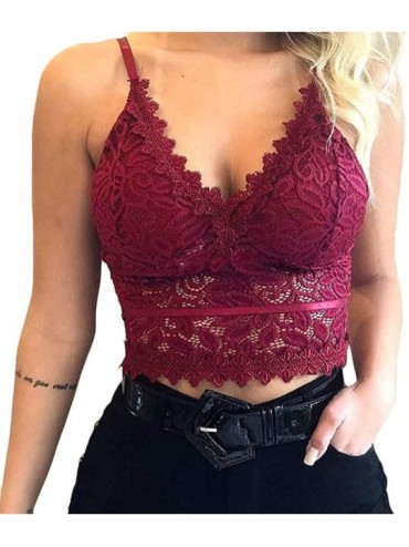 Accessories Women Plus Size Crop Top Lace Wireless Bra Sexy V-Neck Lingerie Underwear Camisole - Red - CY1983AA36A $29.04