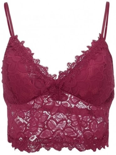 Accessories Women Plus Size Crop Top Lace Wireless Bra Sexy V-Neck Lingerie Underwear Camisole - Red - CY1983AA36A $10.59
