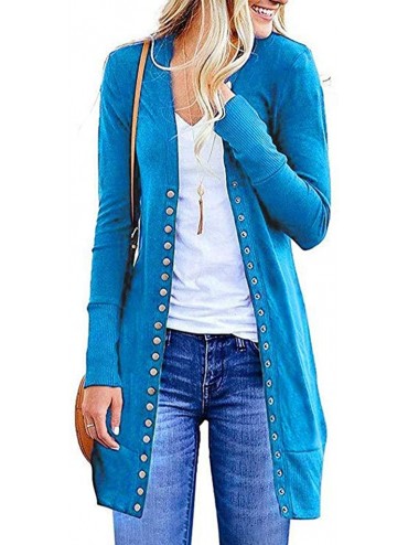 Robes Womens Tops- Stripe Solid Button Up V-Neck Long Sleeve Fashion Casual Slim Sweater Cardigans Shirts - Z-blue - CC18ZQAA...