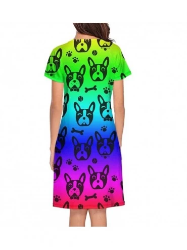 Nightgowns & Sleepshirts Women's Girls Crazy Nightgowns Nightdress Short Sleeve Sleepwear Cute Sleepdress - Boston Terrier Sk...