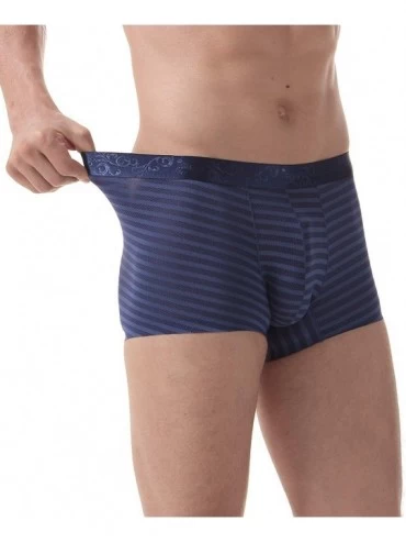 Boxer Briefs Men's Sexy Underwear Ice Silk Mesh Boxer Briefs Low Rise Trunks Cool Boxers - Navy - CR198H8RDS3 $21.63