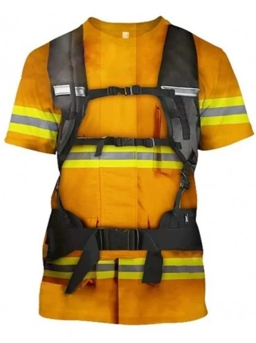Thermal Underwear Mens Summer Printed Fireman Tees Novelty Stylish T-Shirts Casual Crew Neck Short Sleeve Top Blouses - Yello...
