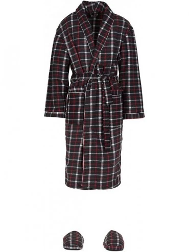Robes Unisex Printed Polar Fleece Belted Robe & Slipper Set - Black & Red Plaid - CE18LSLKX56 $51.44