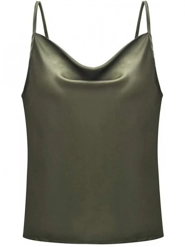 Camisoles & Tanks Women's Sexy Spaghetti Strap Cowl Neck Backless Loose Satin Camisole Vest - Army Green - CZ1987HD4YC $22.22