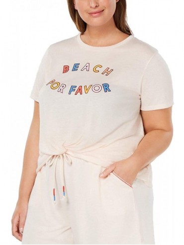 Tops Womens Plus Beach Por Favor Comfy Sleepwear Pajama Top Pink 1X - CC199MIKL9W $25.56