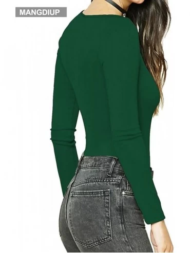 Shapewear Women's Round Collar Long Sleeve Elastic Bodysuit Jumpsuit - Dark Green - CN18ANIA79E $19.93
