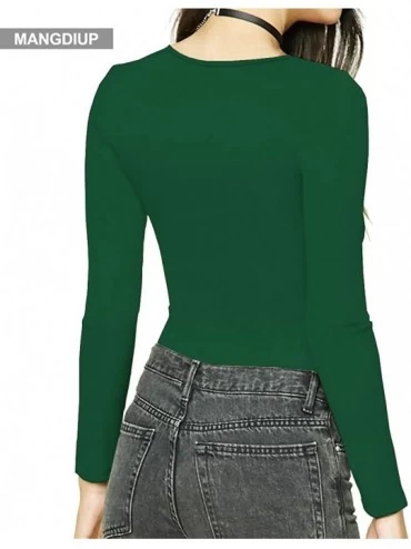 Shapewear Women's Round Collar Long Sleeve Elastic Bodysuit Jumpsuit - Dark Green - CN18ANIA79E $19.93