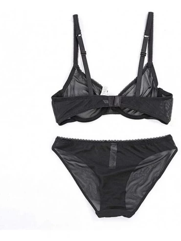 Bras Women's Sheer See-Through Bra Plus Size Unlined Transparent Bras and Panties Set - Black Set - CT189KKWZLZ $14.69