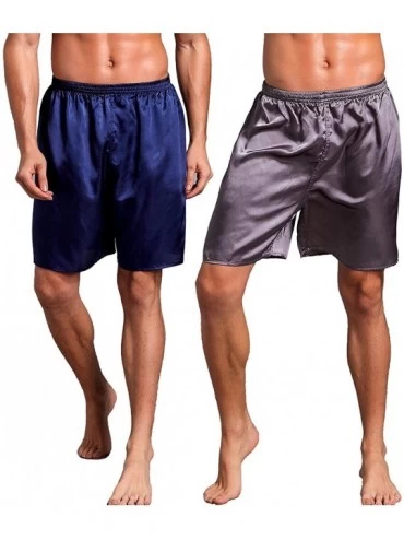 Boxers Mens Satin Boxers Shorts Satin Sleep Pajamas Shorts Travel Underwear - 2 Pack(blue+gray) - CI18NGD9M04 $37.99