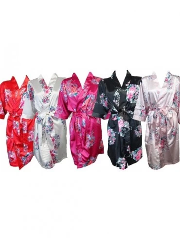 Robes Womens Mother of The Bride Floral Satin Kimono Robe for Getting Ready on Day of The Wedding and Bridal Party White - C3...