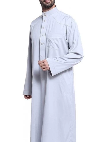 Robes Men's Thobe with Long Sleeves Short Sleeves Arab Muslim Islamic Dubai Wear Robe - Gray - CR18W463K2Q $48.52