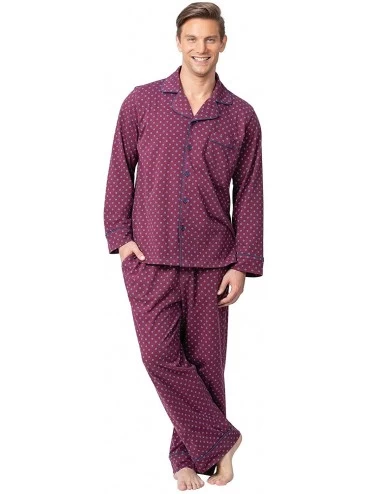Sleep Sets Classic Mens Pajamas Cotton - Men Pajamas Set - Burgundy - CZ18CD5T7TQ $83.90