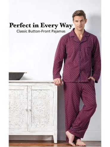 Sleep Sets Classic Mens Pajamas Cotton - Men Pajamas Set - Burgundy - CZ18CD5T7TQ $34.22