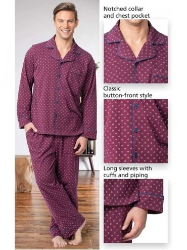 Sleep Sets Classic Mens Pajamas Cotton - Men Pajamas Set - Burgundy - CZ18CD5T7TQ $34.22