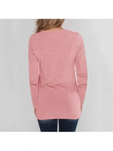 Shapewear Long Sleeve T Shirt Women- Women's Blouse Leopard Pocket Tops Long Sleeves V Neck Pullover Casual Basic Tees - Pink...
