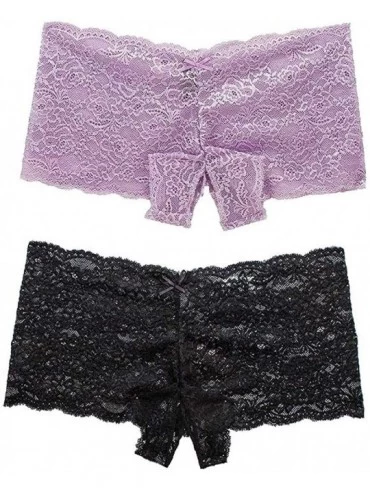 Bustiers & Corsets 2PC Sexy Underwear Lace Sexy Women Lace Lingerie Plus Size Underwear Open Crotch Bowknot Underwear - Purpl...