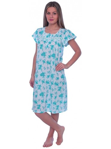 Nightgowns & Sleepshirts Women's Floral Print 100% Cotton Short Sleeve Knit Nightgown - Green Floral - C4188ZQN7DS $30.05