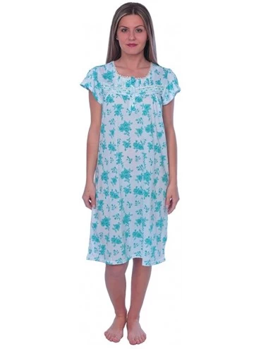 Nightgowns & Sleepshirts Women's Floral Print 100% Cotton Short Sleeve Knit Nightgown - Green Floral - C4188ZQN7DS $16.49