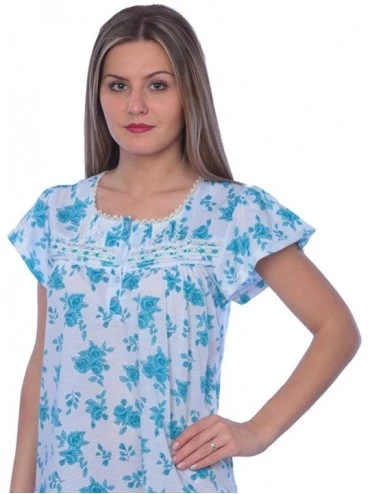 Nightgowns & Sleepshirts Women's Floral Print 100% Cotton Short Sleeve Knit Nightgown - Green Floral - C4188ZQN7DS $16.49