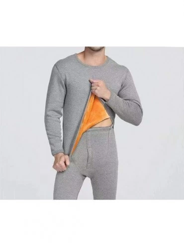 Thermal Underwear Mens Thermal Underwear Ultra Soft Fleece Lined Long Johns Winter Warm Base Layer Top and Bottom - Gray - C5...