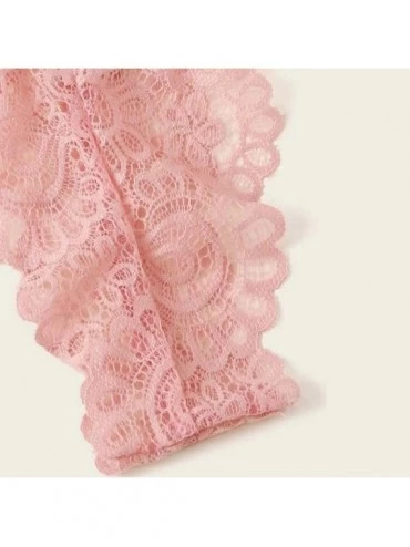 Tops Pajamas Set for Women Ladies Underwear Wireless Bra Thong with Garter Sexy Lace Pajamas Lingerie - Pink - CS19422255R $8.71