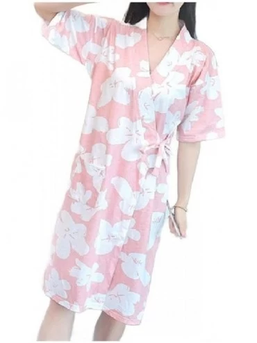 Nightgowns & Sleepshirts Women Lounger Plus-Size Cotton Nightwear Printing Kimono Sleepwear - As3 - CO19E70L5MC $43.58