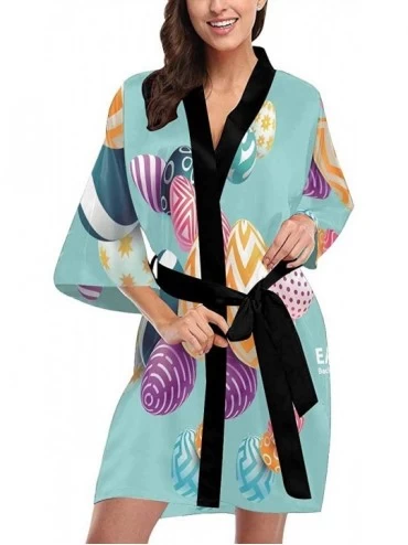 Robes Custom Colored Leaves Florals Easter Egg Women Kimono Robes Beach Cover Up for Parties Wedding (XS-2XL) - Multi 4 - C91...