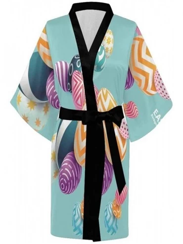 Robes Custom Colored Leaves Florals Easter Egg Women Kimono Robes Beach Cover Up for Parties Wedding (XS-2XL) - Multi 4 - C91...