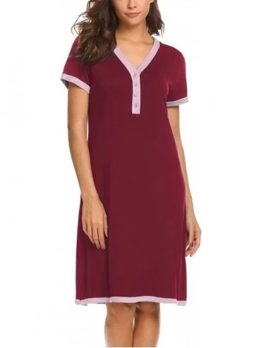 Nightgowns & Sleepshirts Women's Maternity Dress Short Sleeve Nursing Nightgown for Breastfeeding Sleepwear - Wine Red - C418...